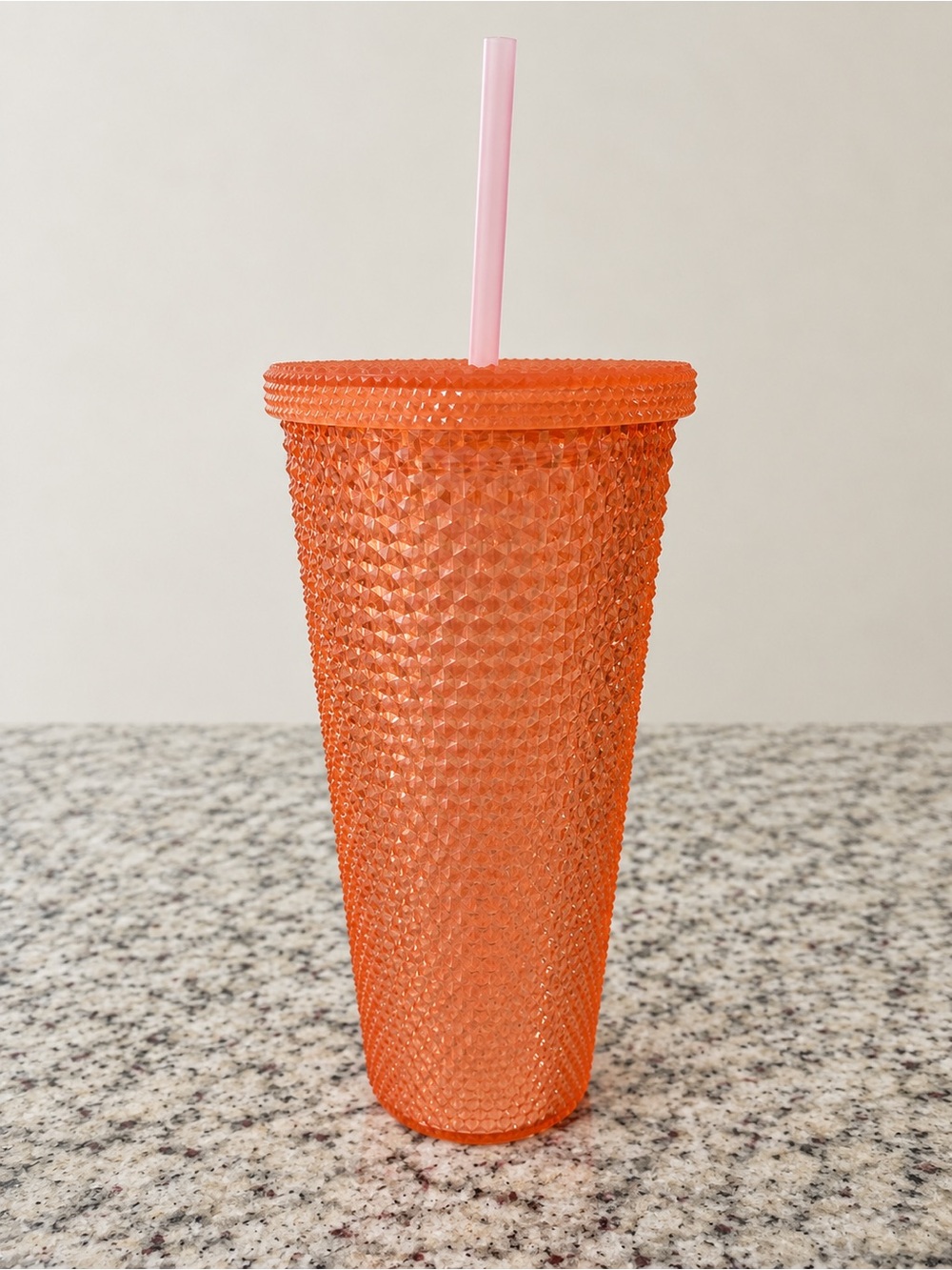 Orange Iridescent Diamond Textured Tumbler with Straw & Lid Reusable Cold Cup